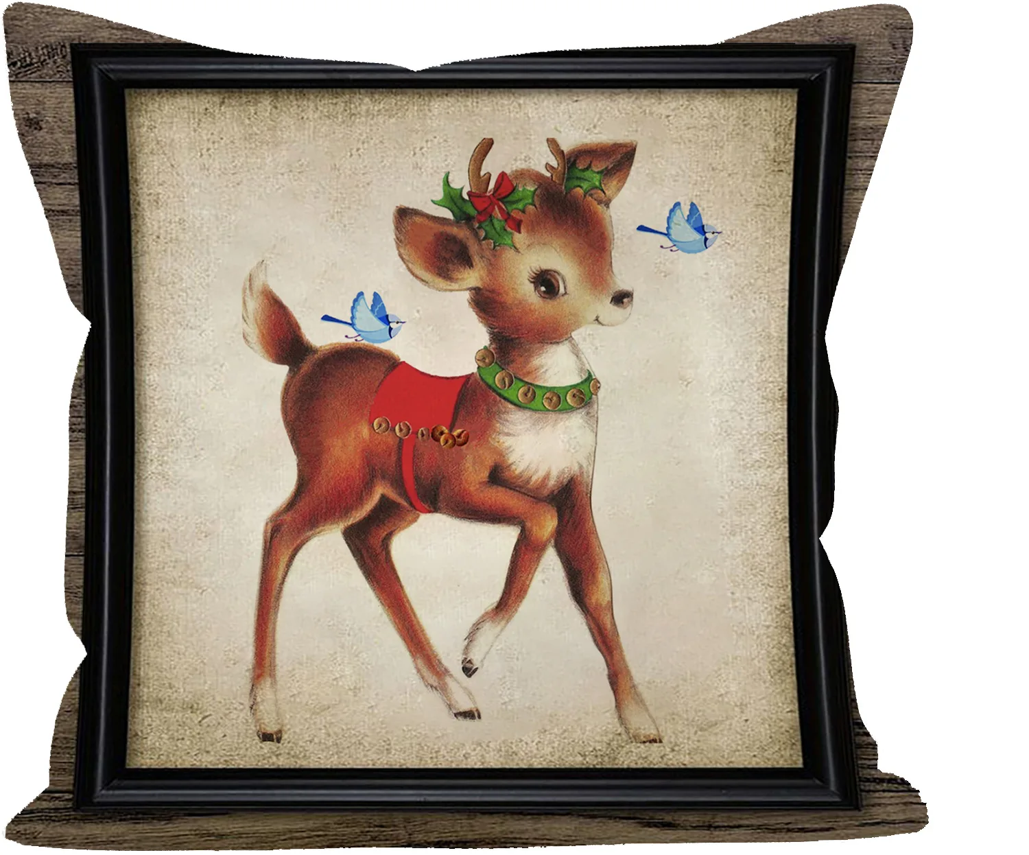 Black frame with Christmas pattern throw pillow cover with short plush print for living room sofa decoration cushion cover