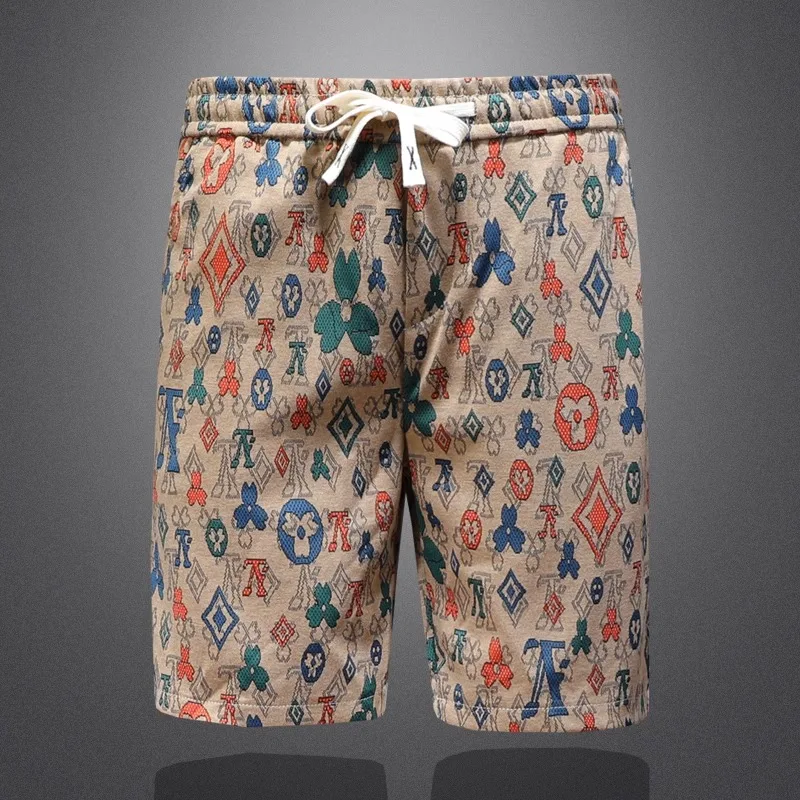 

Роскошные брендовые мужские повседневные шорты с принтом, трендовые свободные повседневные брюки до колена, универсальные шорты для социальных сетей, мужская одежда 2025