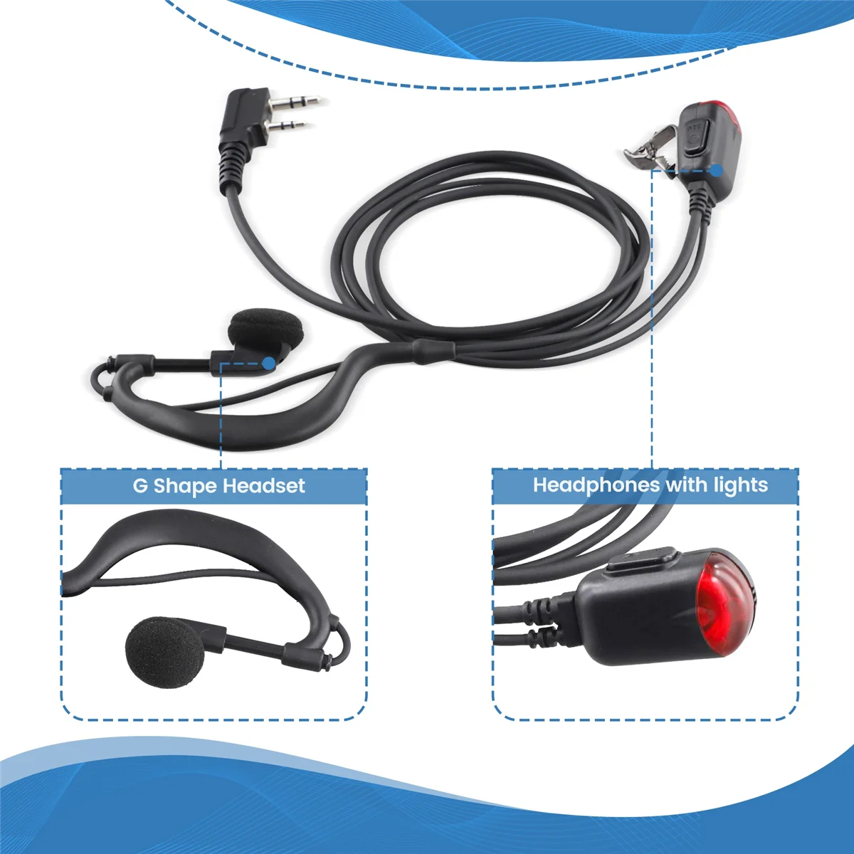 2 Pin G Shape Headset Earpiece Mic for Two Way Radio Security Walkie Talkie Radio for Kenwood BAOFENGN01R