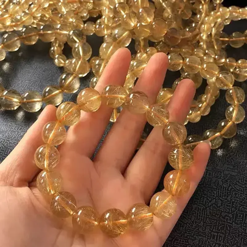 

High-grade Yellow Hair Gold Crystal HandString Women's Single Circle Bracelet Men's Luckier Beads Bring In Wealth and Treasure