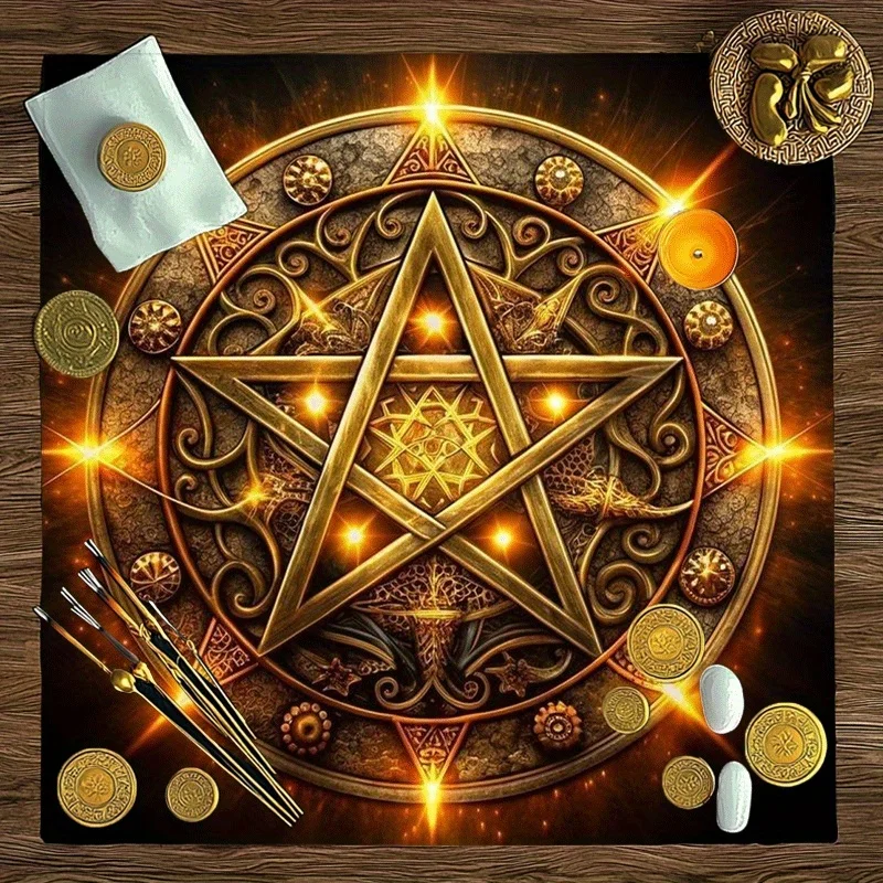 VIKAMA 1/2/4PC Mystic Pentagram Tablecloth Gold Thread Dining Table Decor & Accessories Bohemian Tarot Card Decor