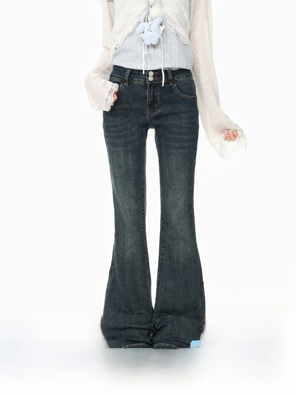Retro Washed Straight Leg Jeans Women's Autumn Small Audience Long Pants Blue Ghost Park Languid Park Casual High Waist Jeans