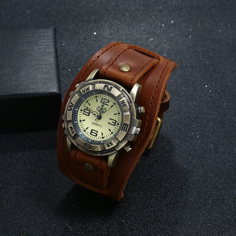 Punk Retro Adjustable Leather Watch Bracelets Versatile Fashion Men's and Women's Hip-hop Cowhide Wrist Strap