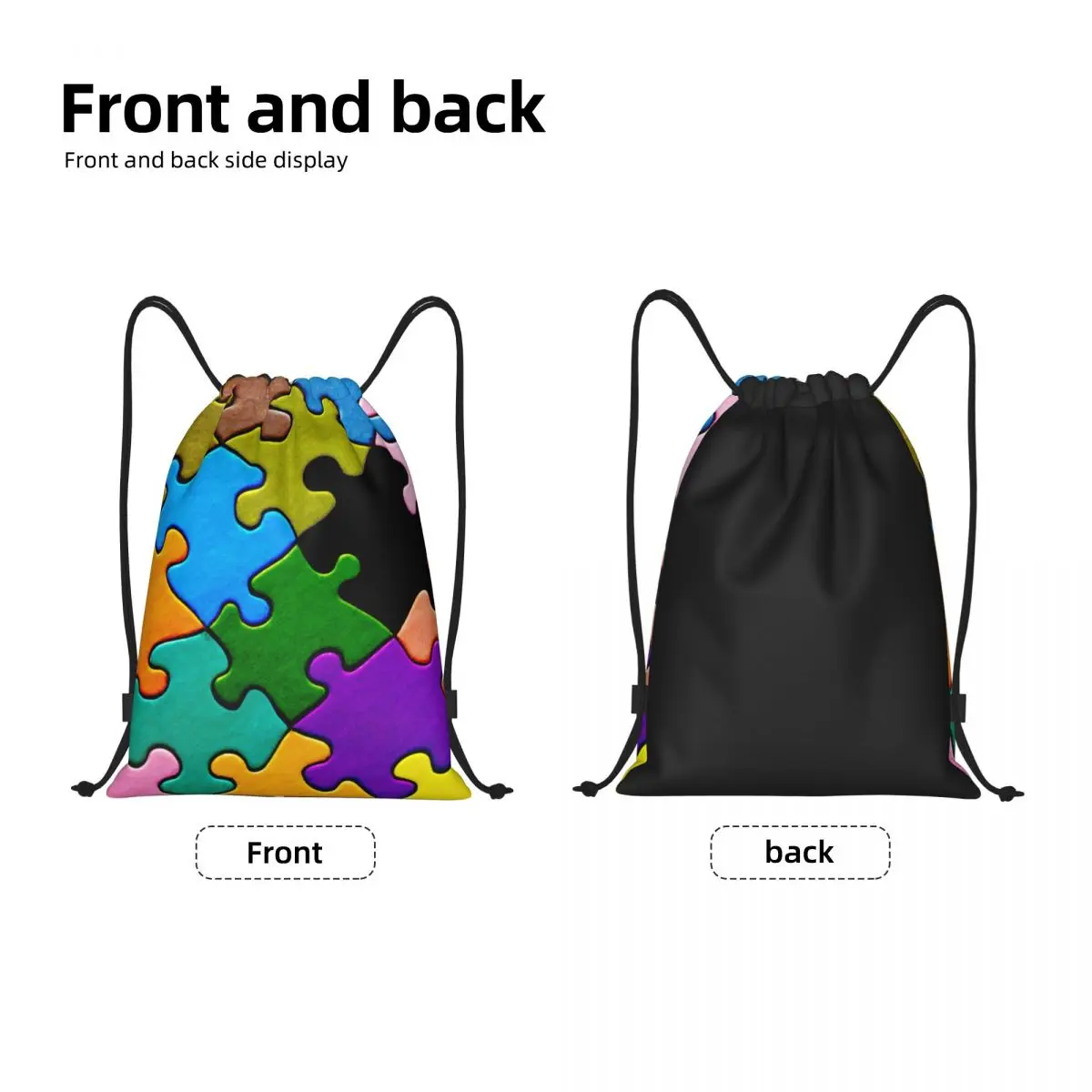 Custom Colorful Puzzle Autism Awareness Drawstring Bags Women Men Lightweight Sports Gym Storage Backpack