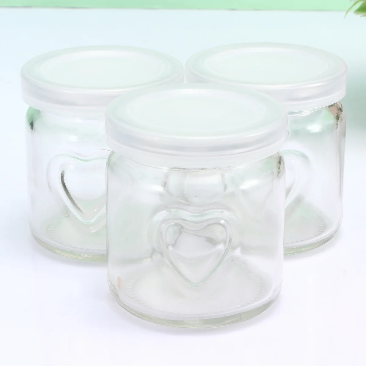

10Sets 100ml Glass Pudding Bottle Double Hearts Design Heat Resistant Yogurt Containers Cute Small Dessert Cups Jelly Jars
