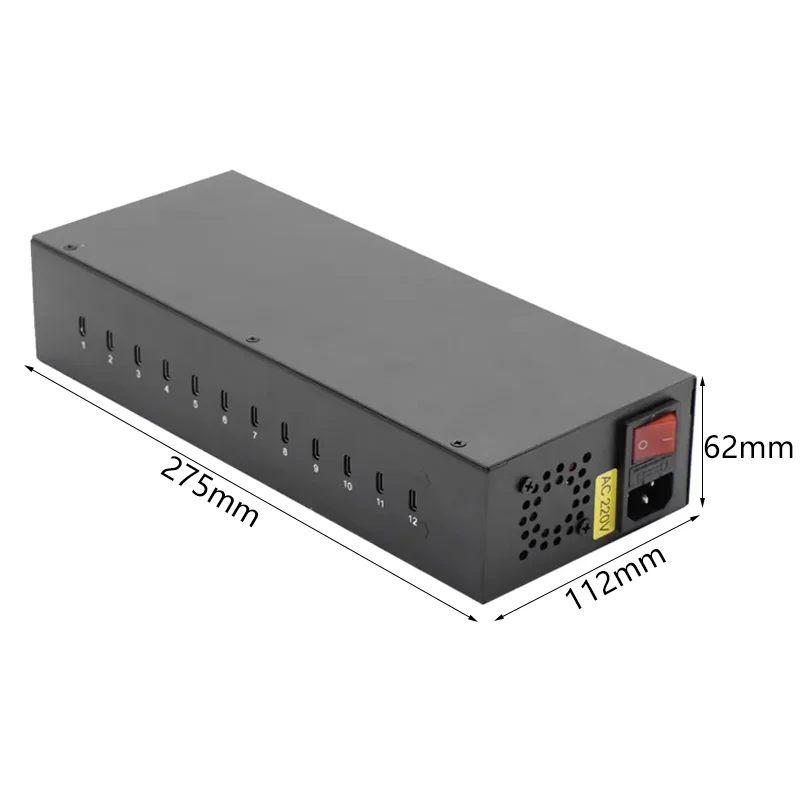 

12 ports Type-c PD+QC charger.360W charger Supports PD3.0 QC2.0 QC3.0 HUAWEI FCP SCP.5-12vAdaptive fast charging