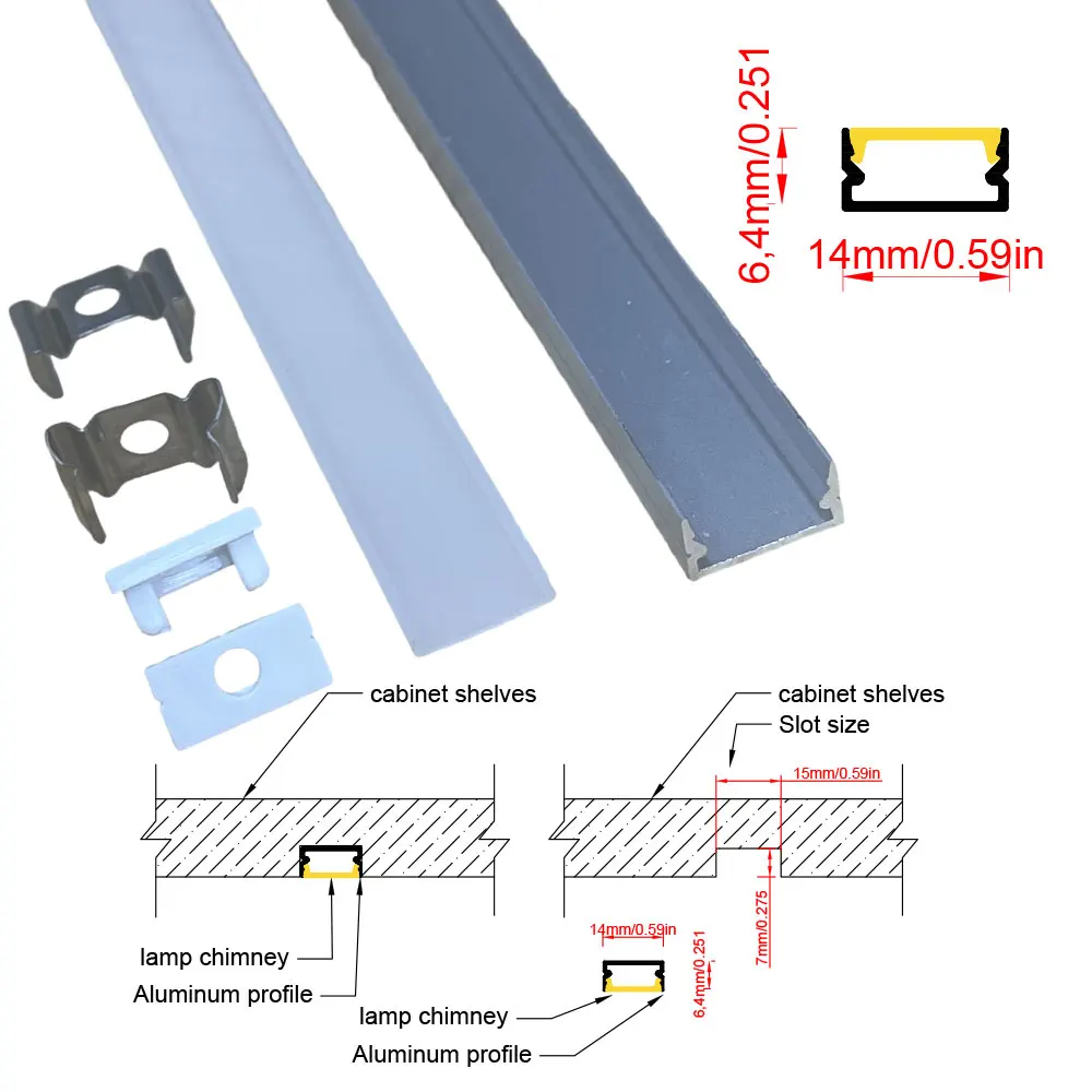 14x7mm 5PCS 0.5M Mainly Embedded Installation Aluminium Profile LED Strip Light Suitable for Various Furniture