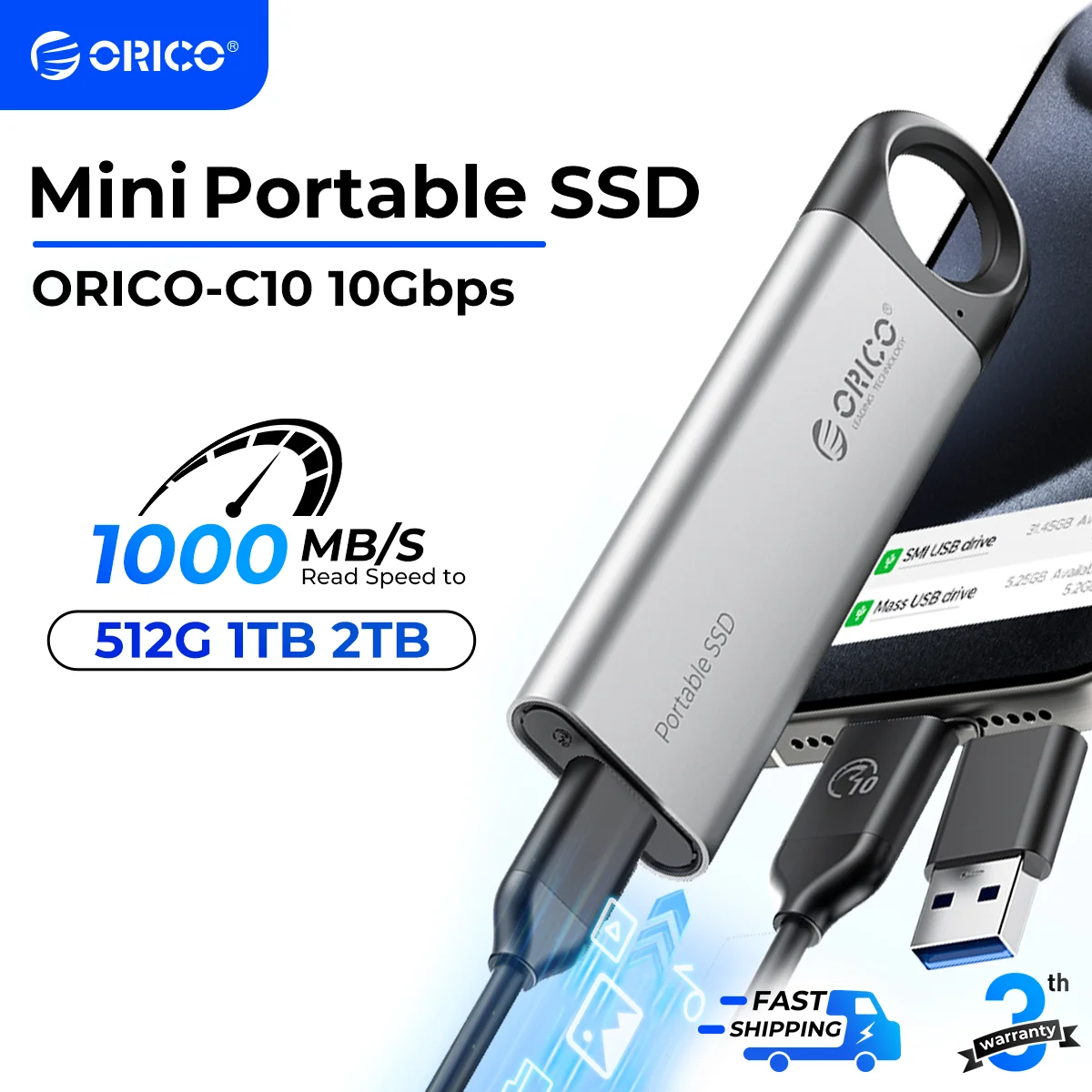 

ORICO Portable SSD 512GB 256GB 128GB USB3.2 Type-C PSSD 1000MB/S External Solid Storag Drive for Laptop Game Desktop Office Work