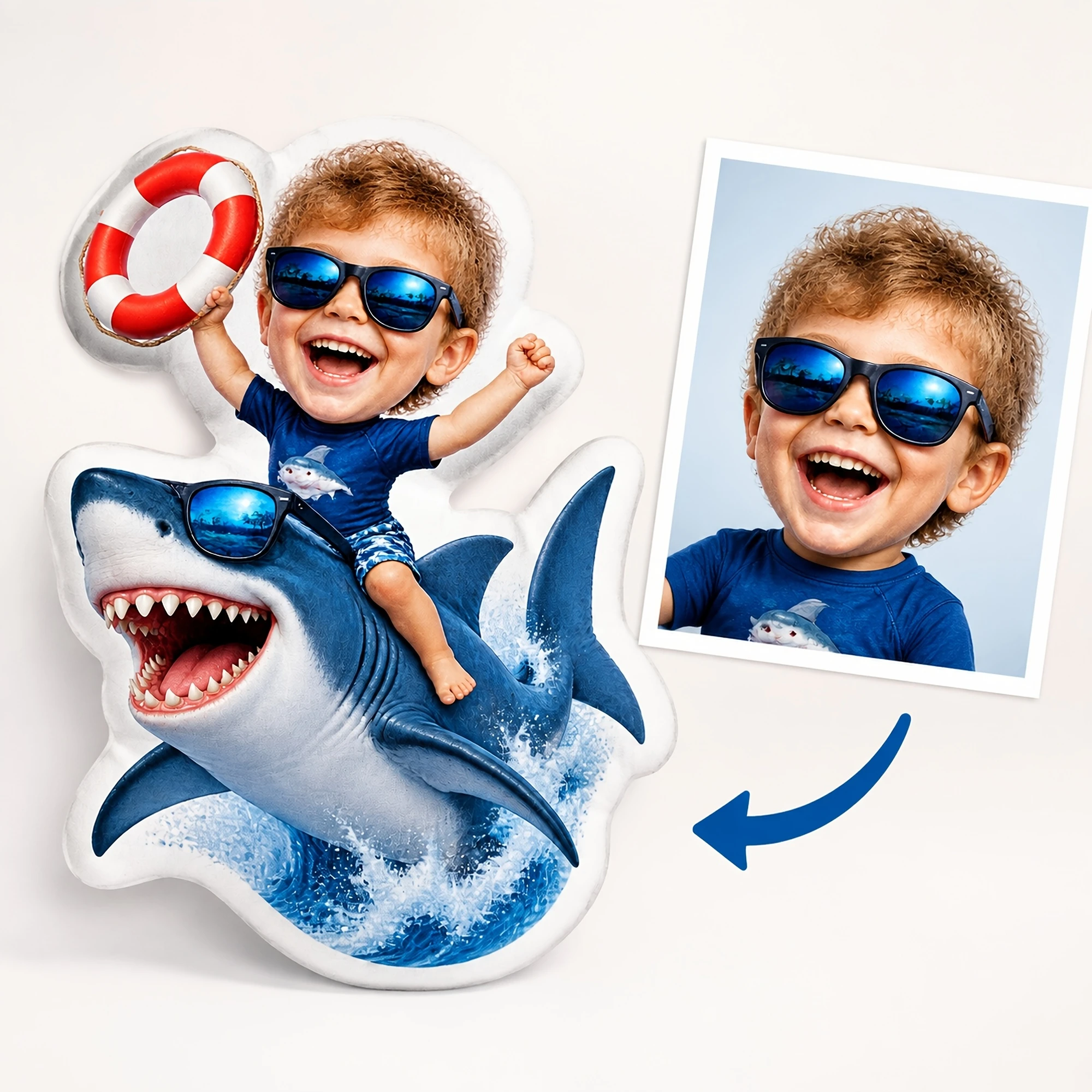1pc [2D Flat] Custom Double Sided Printed Novelty Shark Shaped Throw Pillow, Fun Poolside Cushion for Playful Room Decor and Rel