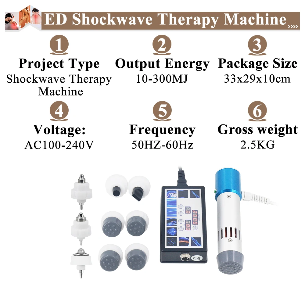 Аппарат ударно-волновой терапии 300MJ для лечения ЭД и облегчения боли в талии, спине, массажа тела, ударно-волновой массажер, высокотехнологичная ручка