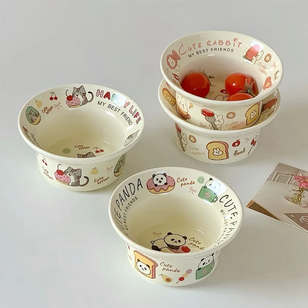 

Graffiti cartoon ceramic bowl yogurt ins style high value cute round bowl household dessert salad breakfast bowl