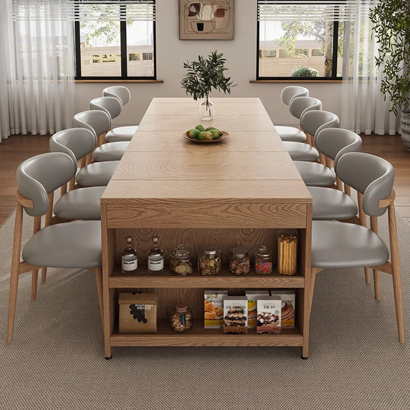 Pure solid wood retractable dining table integrated side cabinet foldable household storage rectangular deformation lengthened
