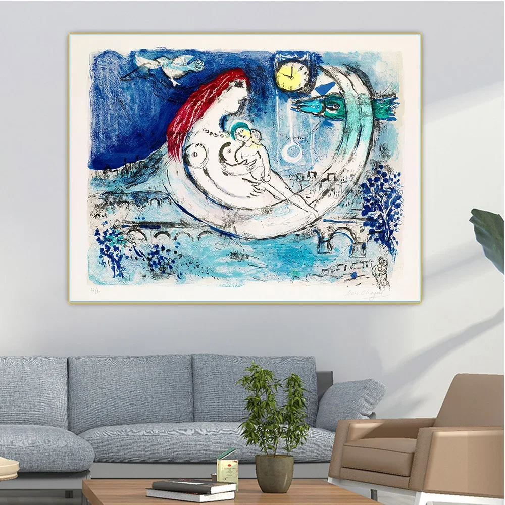 سيتون مارك شاجال 《Paysage Bleu(1958)》لوحة زيتية قماشية عمل فني شهير ملصق صورة جدار خلفية ديكور ديكور المنزل #4