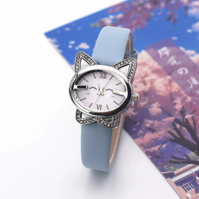 New Fashion Students Cartoon Watch Woman Cute Cat Watches Leather Ladies Wrist Watch Quartz Watch For Girls Gift Reloj Mujer Hot