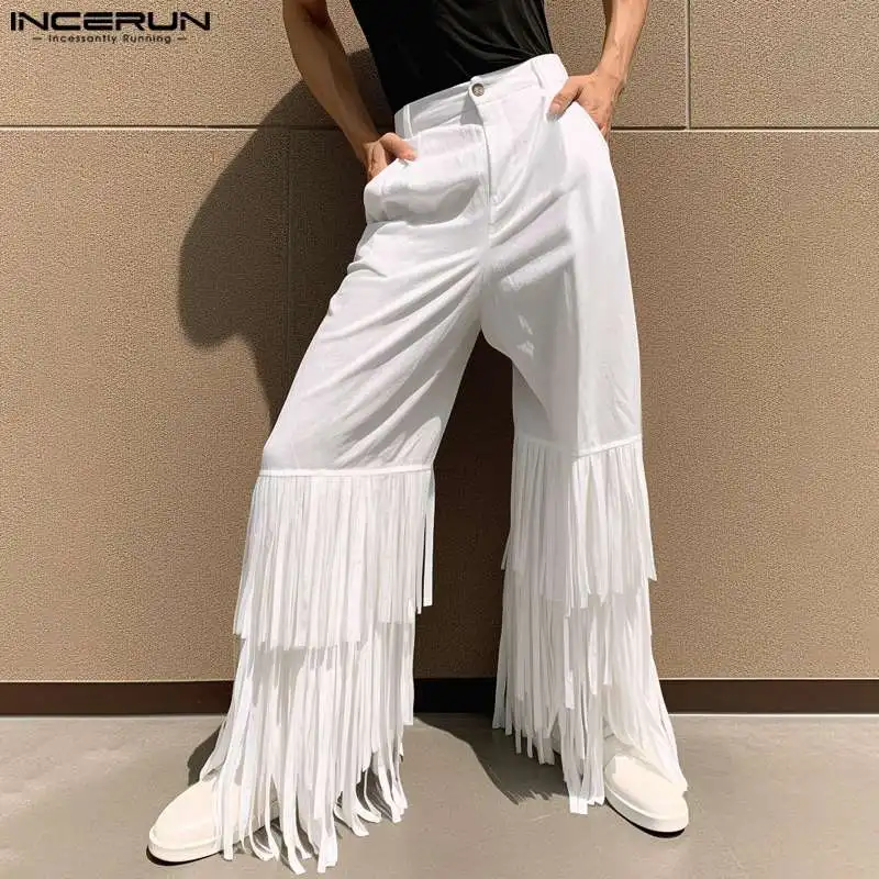 2024 Men Pants Tassel Patchwork Button Joggers Loose Casual Trousers Men Streetwear Personality Fashion Male Pants S-5XL INCERUN