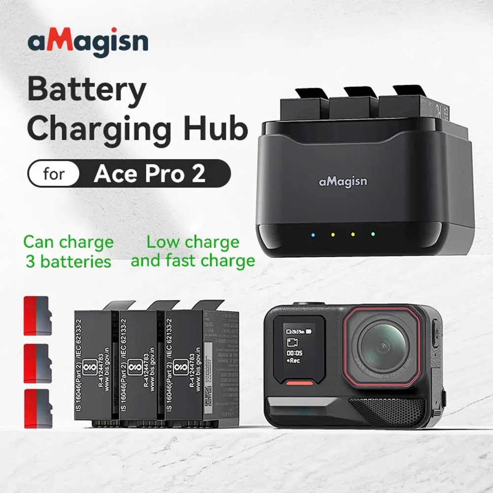 For Insta360 AcePro2 Three-channel Battery Charger With Charging Indicator Light Fast Charging Battery Storage Compartment