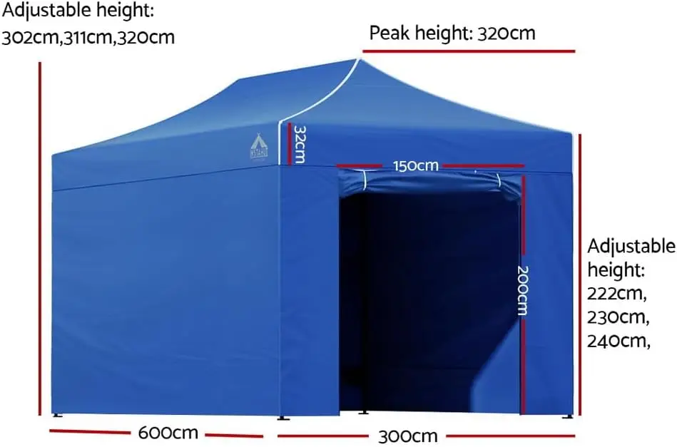 3x6M أكشاك، خيمة تخييم منبثقة سرادق قابلة للطي الأزرق شرفات المراقبة حديقة في الهواء الطلق حفل زفاف المظلة فناء مرآب، مقاومة للماء