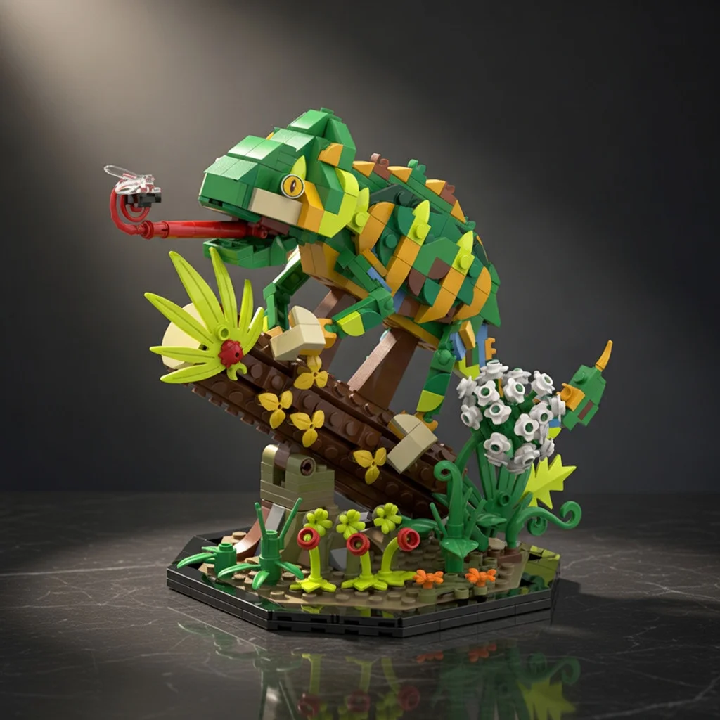 

Creative Chameleon Building Blocks Reptile Lizard DIY Bricks Model MOC Desktop Decoration Aesthetic Art Collectibles