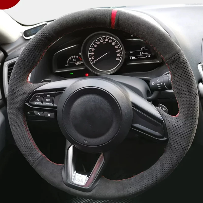Hand Sewn Suede Steering Wheel Cover For Mazda CX-4(GK) Atenza(GJ/GL) Axela(BM/BN/BP) Ruiyi(GH), CX-5(KE/KF) CX-8(KG)