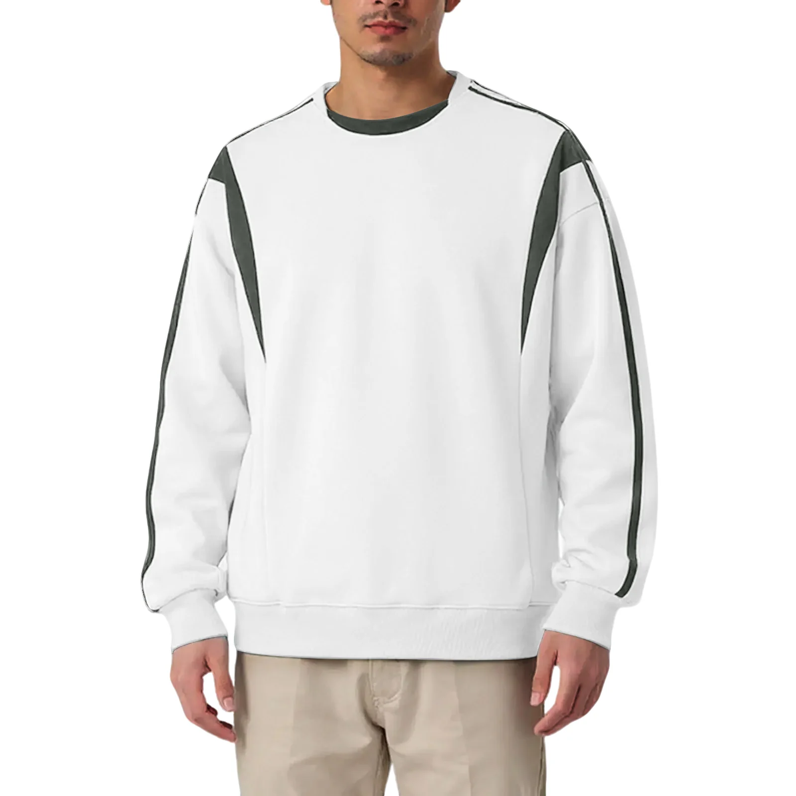 

Men'S Hoodless Shirt Loose Comfortable And Breathable Solid Color Casual Long Sleeved Round Neck Suitable For Daily Wear