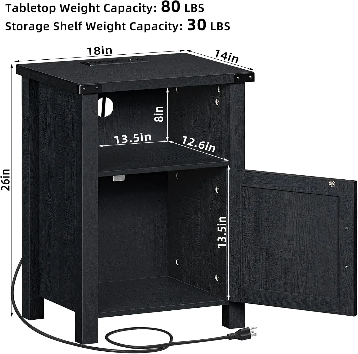 [سعر مخفض، حار بيع! ]مجموعة حامل ليلي مكونة من 2، منضدة مزرعة مقاس 18 بوصة مع قاعدة شحن ومنفذ USB، ريفي