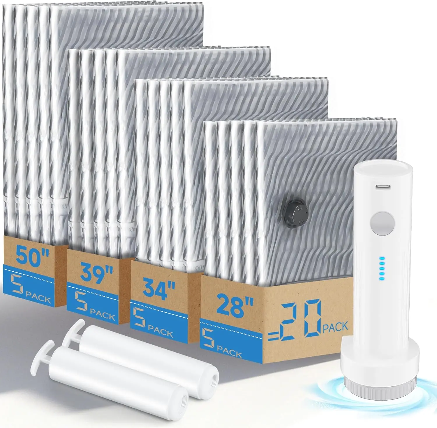 

20 PCS Vacuum Seal Bags with Electric Air Pump, Compression Storage for Travel, Bedding, Moving