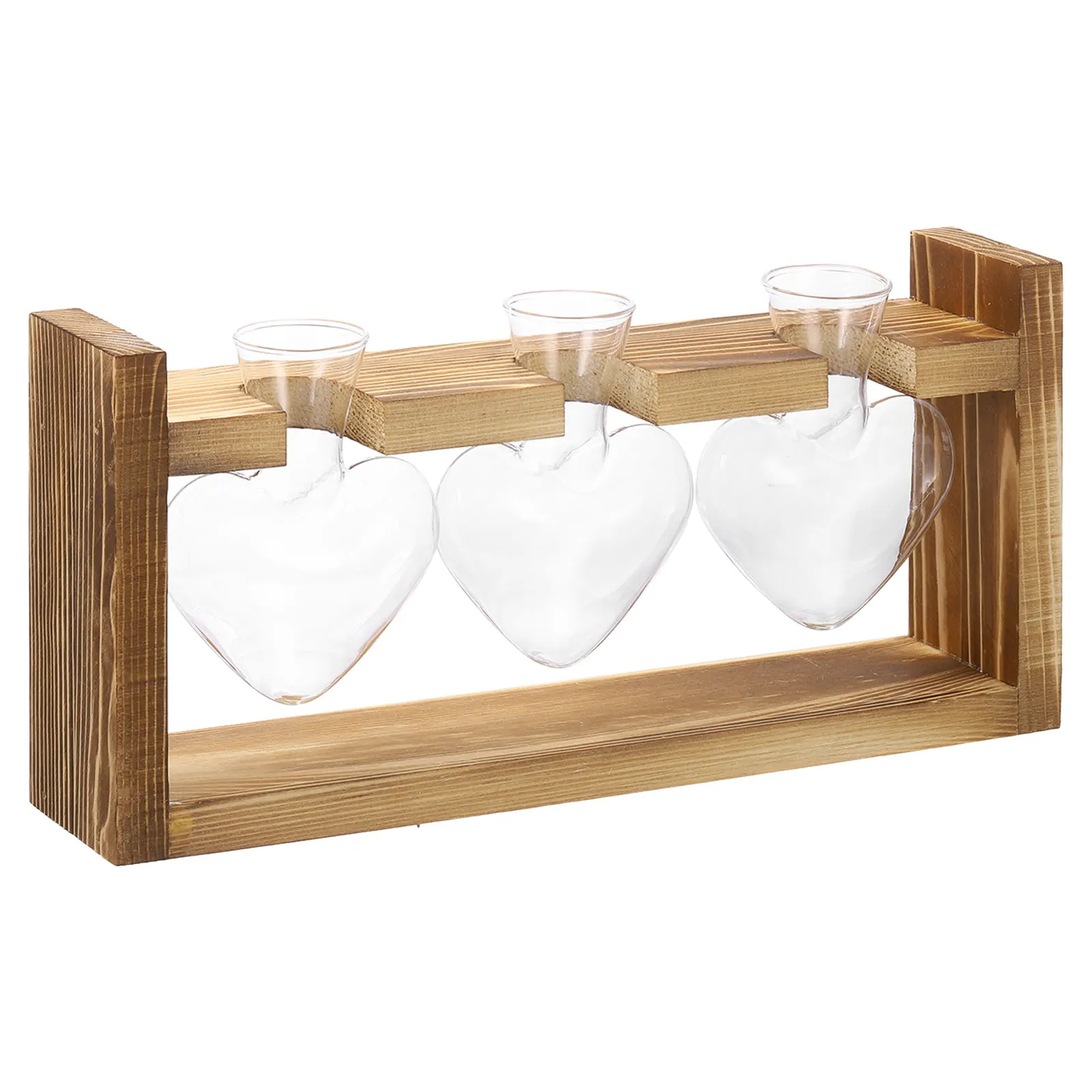 

Propagation Vases with Wooden Stand, Heart Shaped Glass Vase for Home Office Decor Housewarming Gifts, Wood Color (3 Bulb)