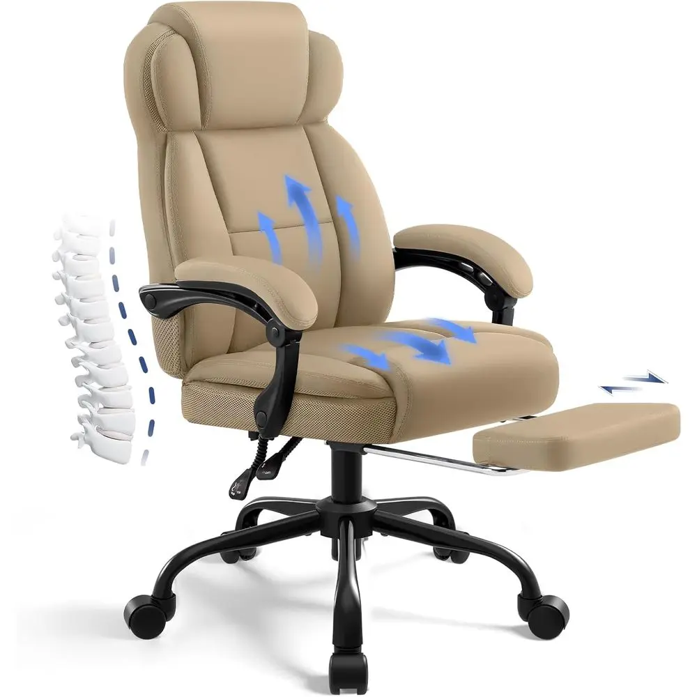 Ergonomic Oice Chair with ootrest,PU Leather Executive Desk Chair Padded Linkage Armrests,Lumbar Support,Swivel Computer Chair o