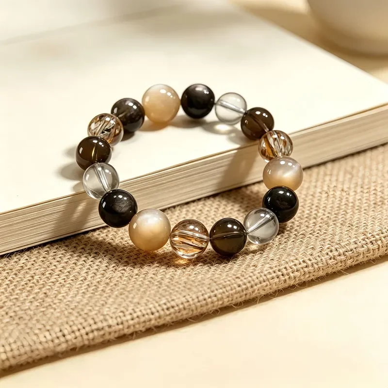 Natural crystal bracelet, milk tea moonlight Maillard color high-grade light luxury crystal bracelet, natural tea crystal,