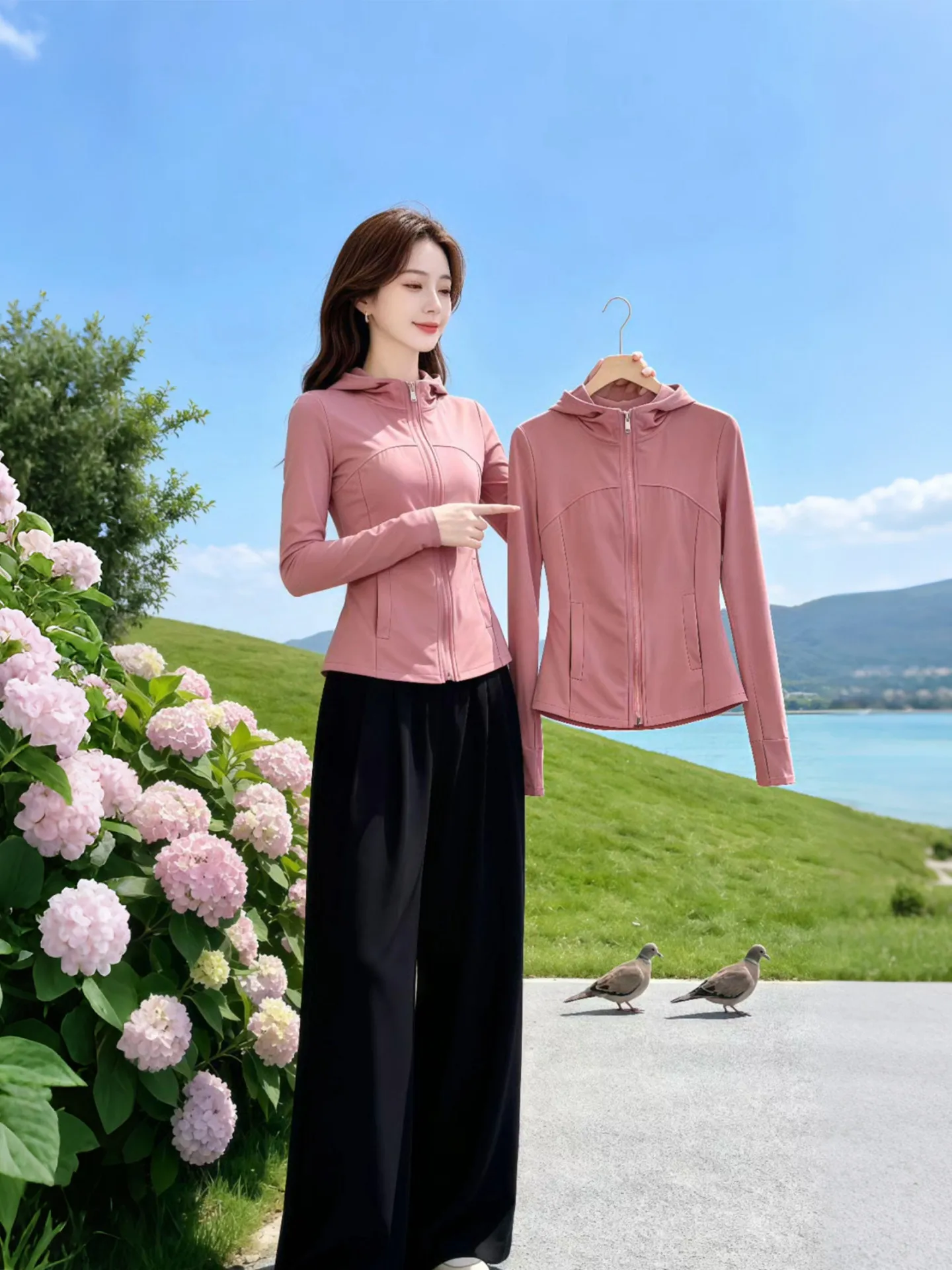 

Women's Summer Thin Fashionable Outerwear Quick Dry Sun Protection Zipper Design Commute Style Regular Fit Long Sleeve Coat