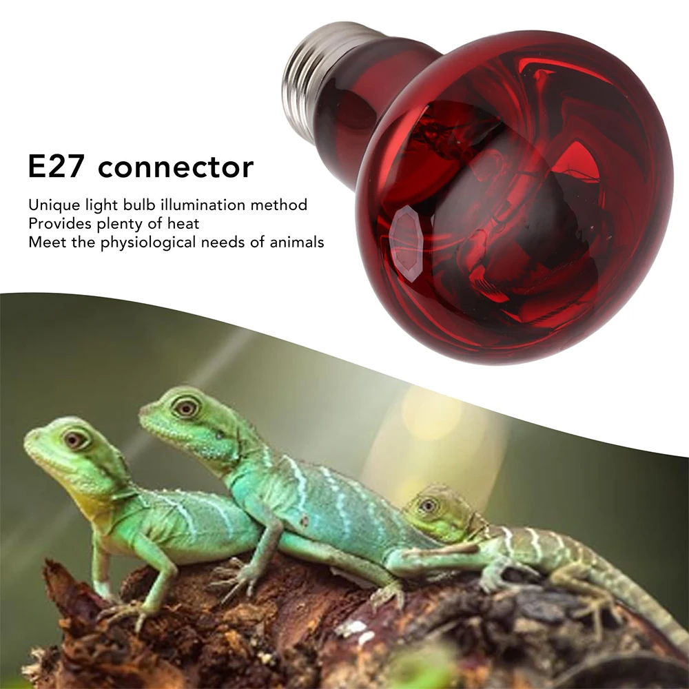 220V UVA Amphibious Red Heating Lamp 25/40/50/75/100W Infrared Lamp Glass Bulb Accessories for Reptiles Snake Lizards E27 Lamp