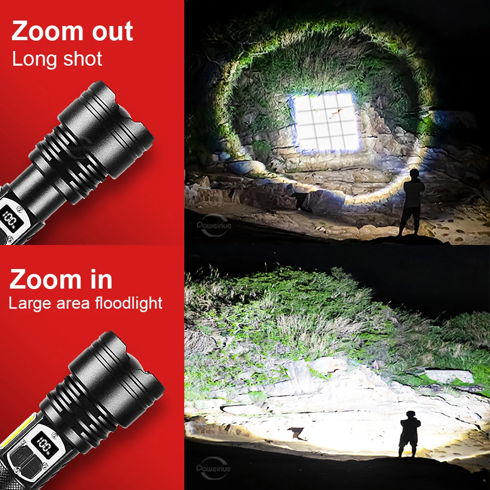 2024 New XHP360 COB Rechargeable LED Flashlight 2000 Meters Super Powerful Torch High Power Flash Light Type C Tactical Lantern