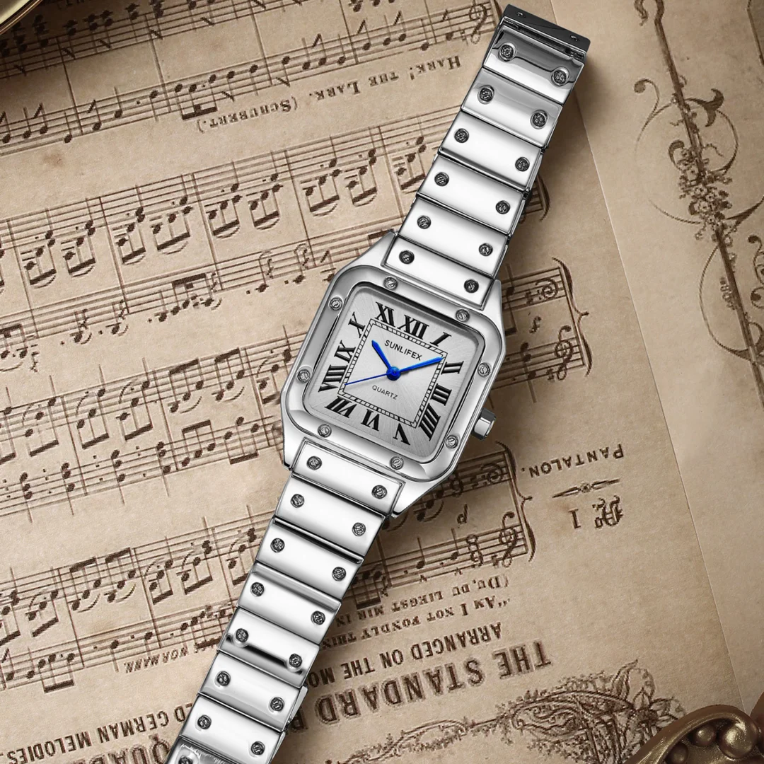 السيدات أزياء كوارتز ساعة بسيطة مربع الهاتفي الفضة ساعة اليد سيدات الأعمال الفولاذ المقاوم للصدأ حزام الساعات Relojes Para Mujer