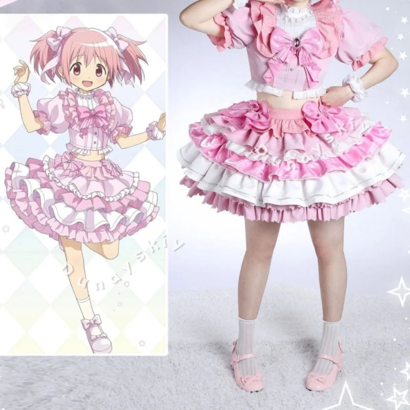 Puella Magi Madoka Magica Kaname Madoka Magia Pink Idol Outfit Cosplay Lolita Puffy Skirt Butterfly Hair Clip Idol Stage Dress