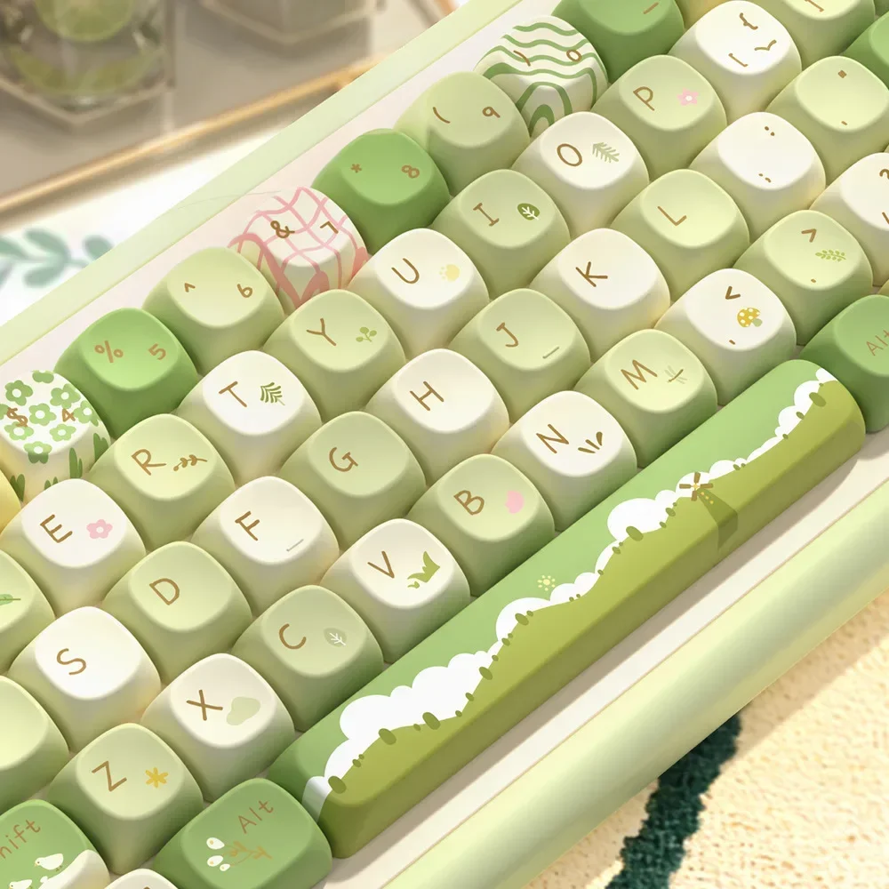 Keyboard Keycaps Cute Green Spring Key Caps 145 Key Caps Replacement for Mechanical Keyboard Accessories for Office Home Work