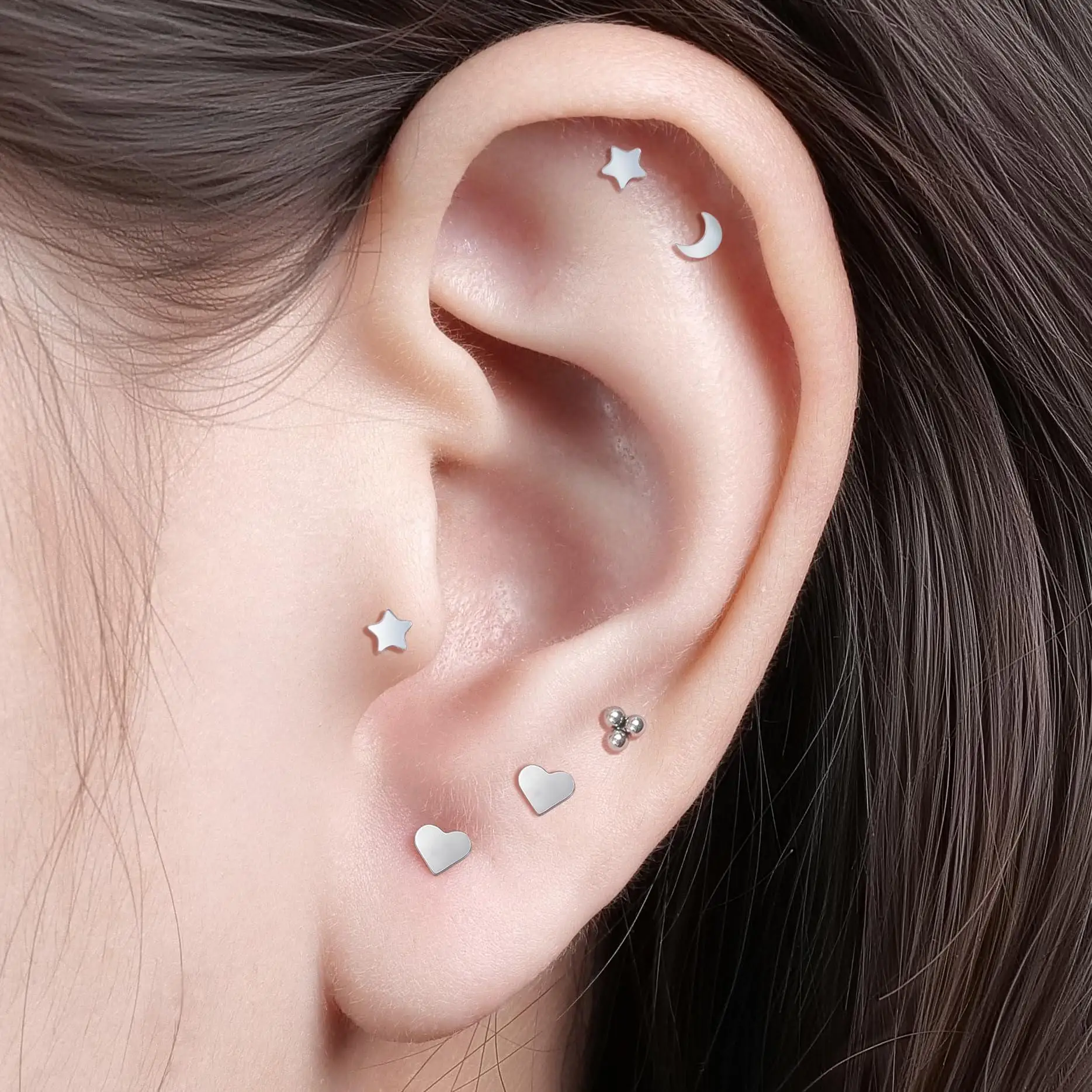 18G 16G Star Titanium Body Piercing Jewelry G23 Flat Back Internally Threaded Helix Cartilage Conch Lip Labret Stud Earrings