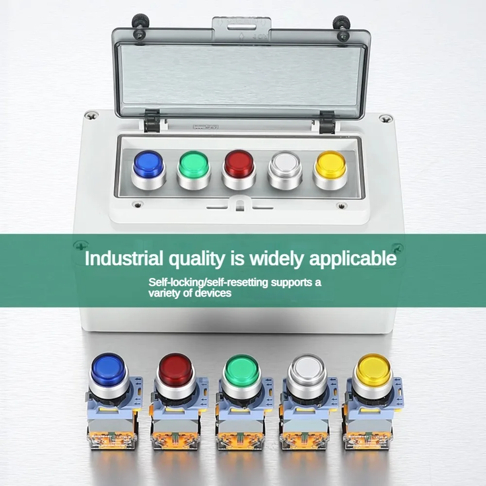 Waterdichte Drukknopschakelaar Met Led 22Mm Kortstondige Reset Zelfsluitende Hoge Kop Aan/Uit-Knop Schakelaar Met Licht 12V 24V 220V