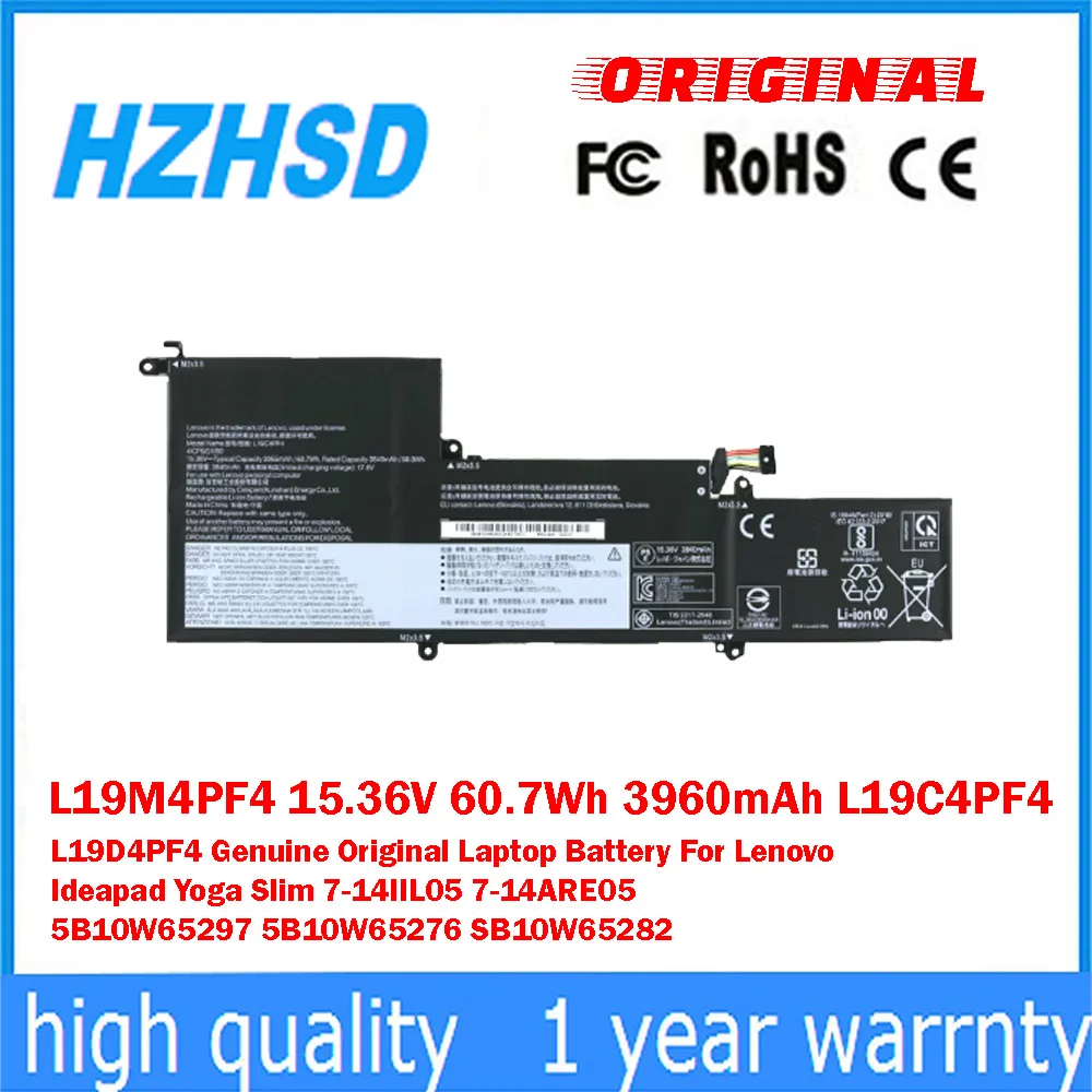 

L19M4PF4 15.36V 60.7Wh 3960mAh L19C4PF4 L19D4PF4 Genuine Original Laptop Battery For Lenovo Ideapad Yoga Slim7-14IIL05 7-14ARE05