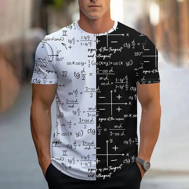 T-Shirt z nadrukiem 3D dla mężczyzn Math Formula Pattern T Shirts Letnie koszulki z krótkim rękawem i okrągłym dekoltem Sportowa koszulka oversize Odzież męska