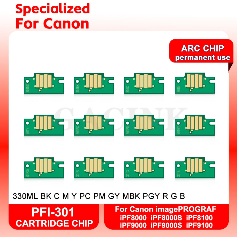 Permanent Chips PFI-301 PFI 301 For Canon imagePROGRAF iPF8000 iPF8000S iPF8100 iPF9000 iPF9000S iPF9100 ARC Chips 12 Colors