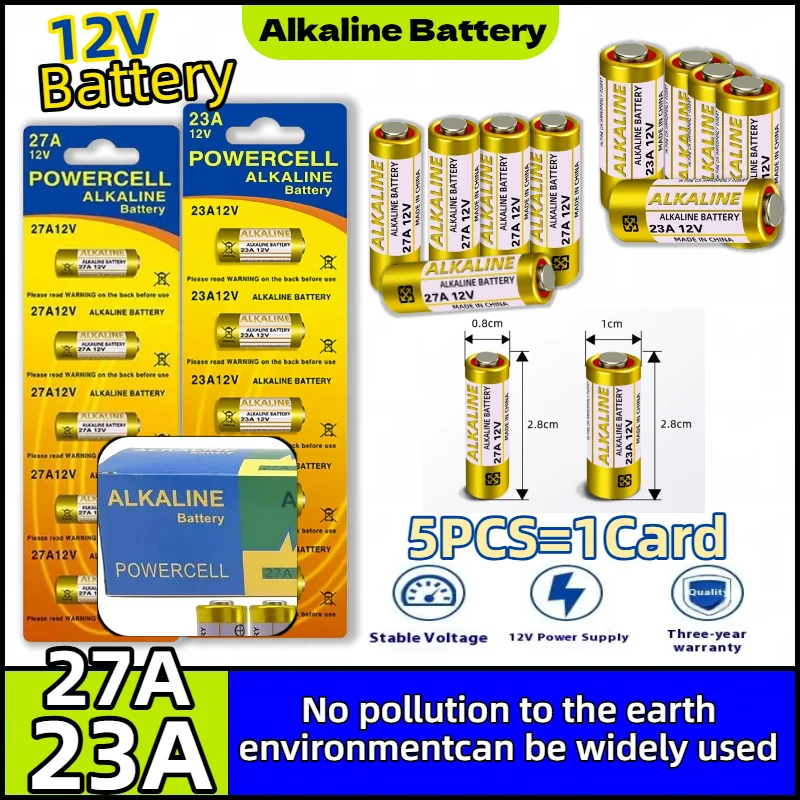 

23A 27A Alkaline Battery Pack 12V A23 MN21 A27 Batteries for Remote Controls Alarms Medical Devices LED lights game controller