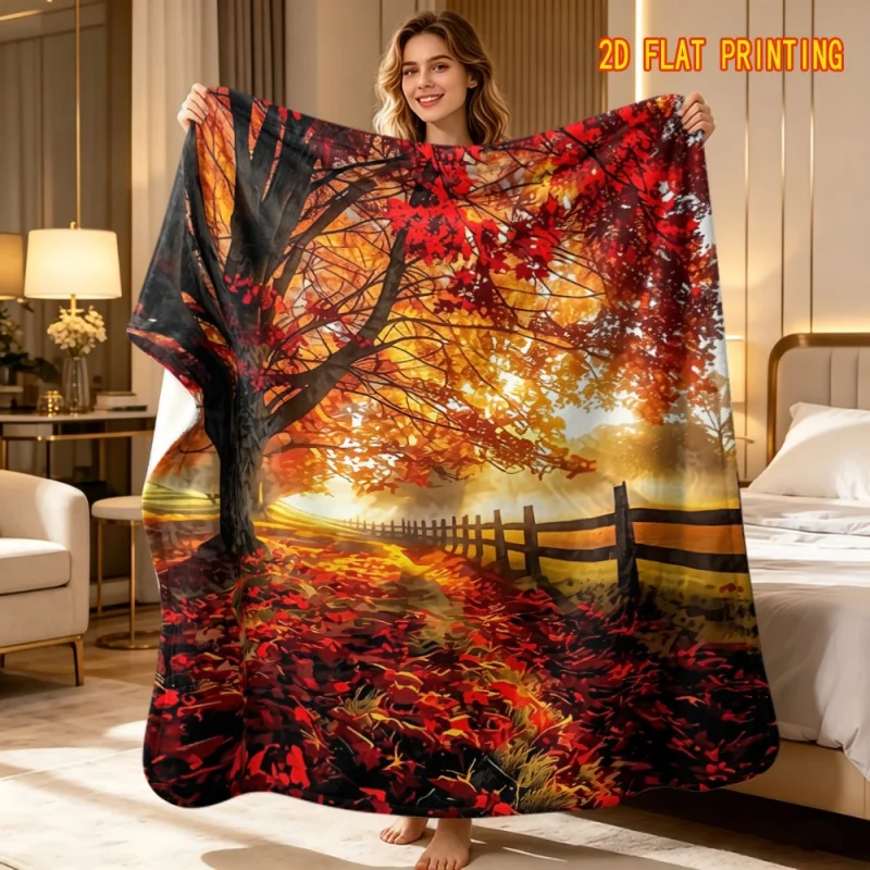 Newest Tropical Sunset Beach Seashell Lantern Ocean Landscape Flannel Throw Blanket,Scenic Nature Blanket for Sofa Camping Decor