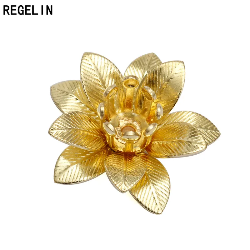 REGELIN 7 Colors Copper Filigree Flowers Base Connector 10pcs/lot Bead Cap Charms Setting 6*15mm For Jewelry Making Findings