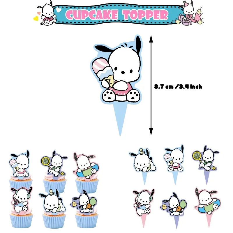 Sanrio Pochacco Theme Party Supplies, Birthday Banner, Látex Balão Decoração, Bolo Suprimentos, Cartões de convite, DIY