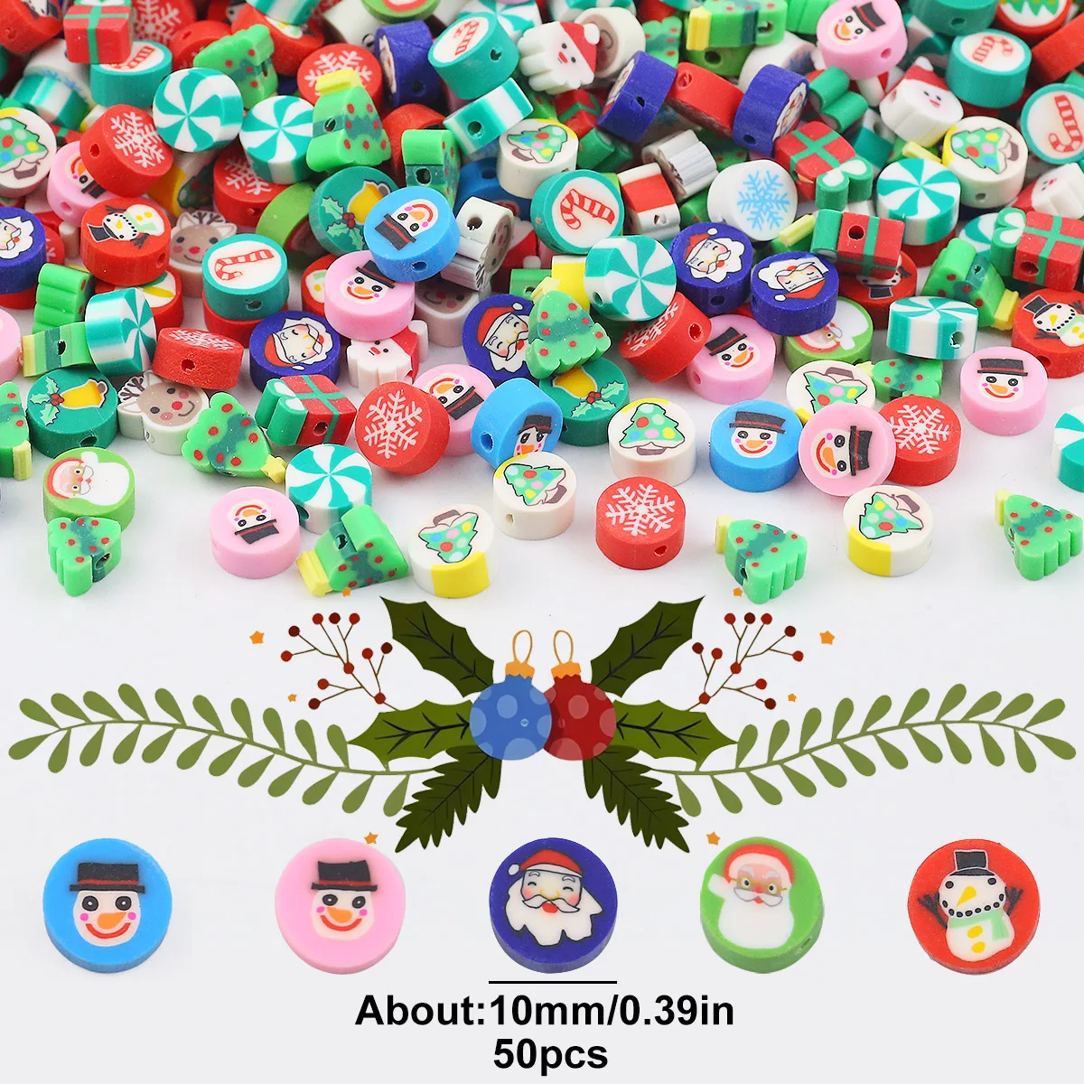 10mm 50pcs Christmas style iconic Tree Santa Claus Gifts Snowman beads for Jewelry Making Bracelet Necklace Handmade Crafts DIY
