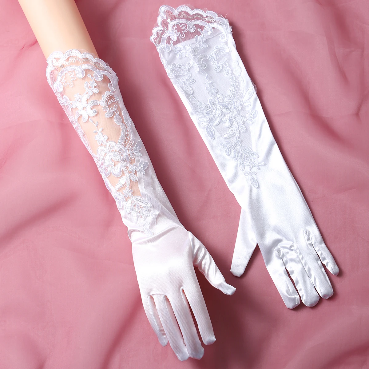 Guantes de novia llenos de brillantes para damas atractivas, longitud de codo blanco, guantes de vestir adecuados para fiesta de baile