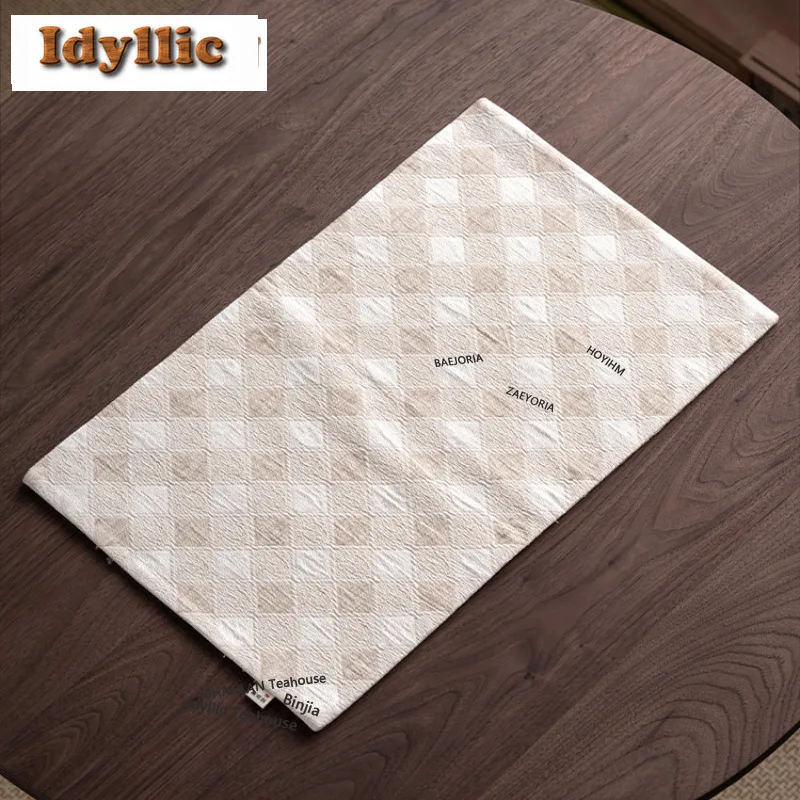 HOYIHM Chinese Checkered Jacquard Tea Table Mats Creative Tea Placemat Drink Coaster Dinner Table Cloth Mat Tea Services Gifts