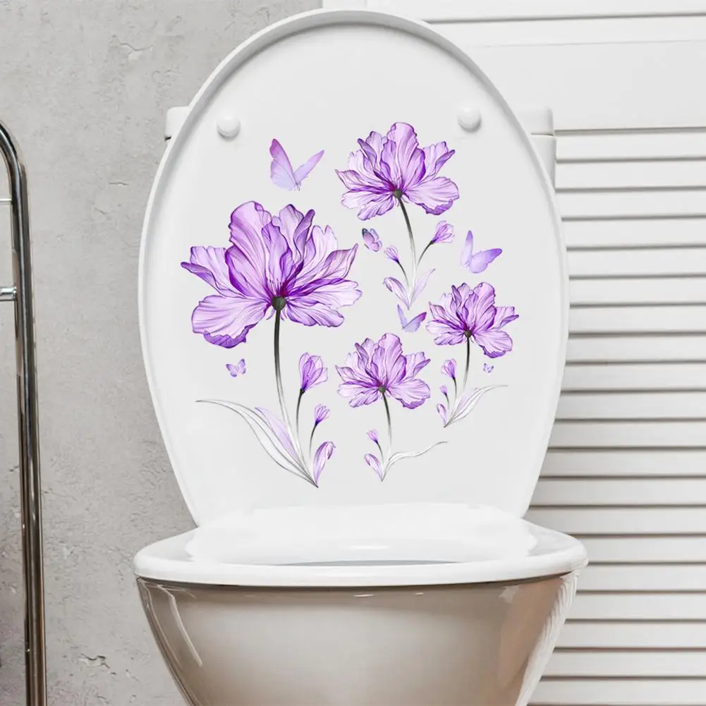 Floral Print Toilet Sticker Toilet Decals Vibrant Flower Sticker Long-lasting Waterproof Wall Decals for Home Bathroom