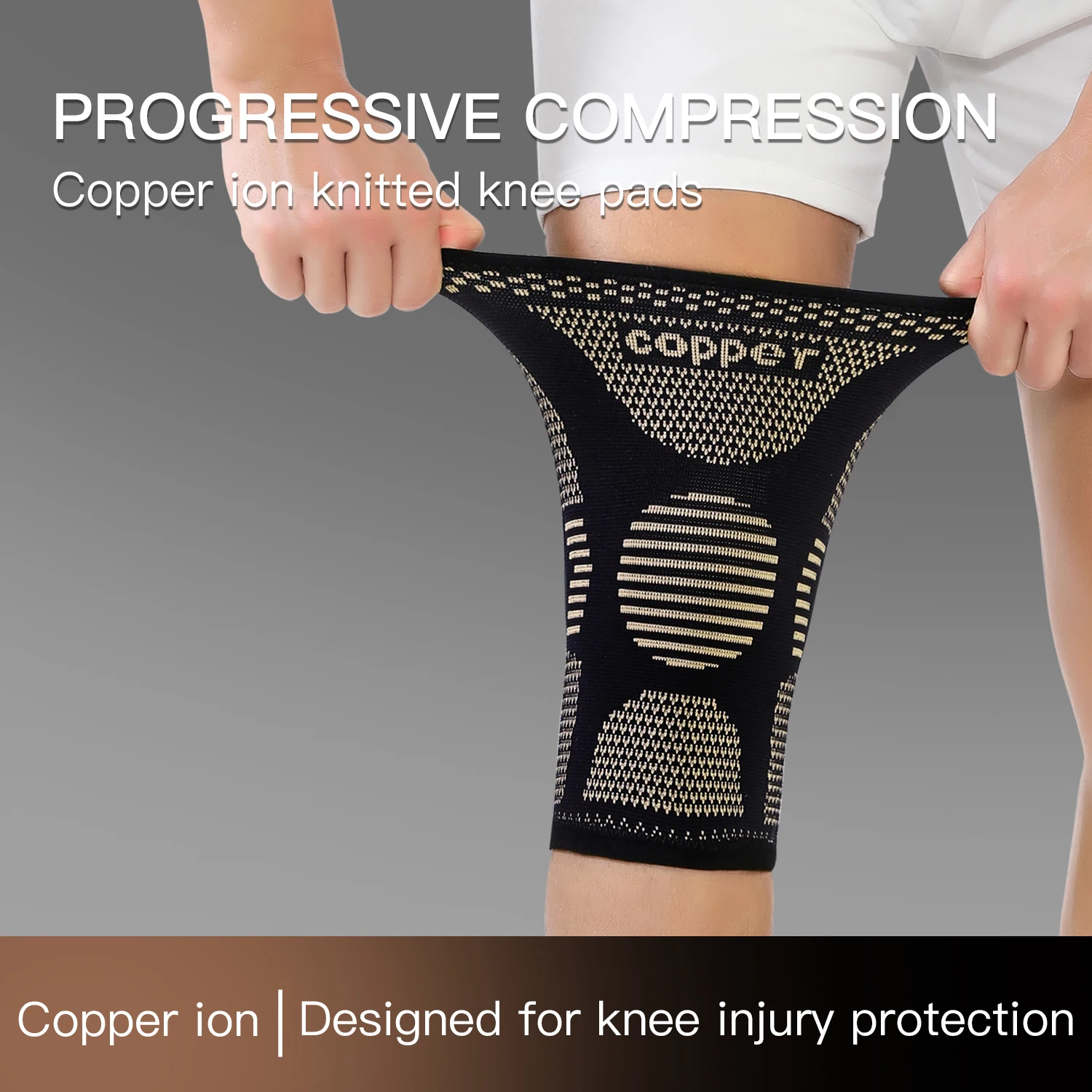 Knee Sleeve Compression - Kupferionen-Strick-Kniebandage Progressive Kompressions-Knieunterstützung für Sport, Laufen
