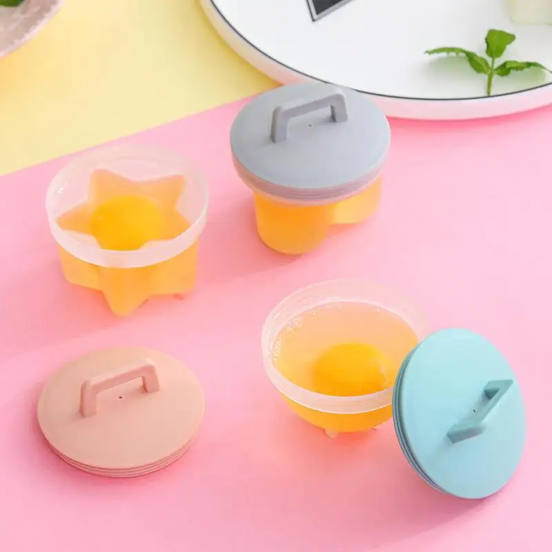 4 Pcs/Set Practical Cute Plastic Egg Boiler Poacher Set Kitchen Egg Cooker Egg Mold Form With Lid Brush